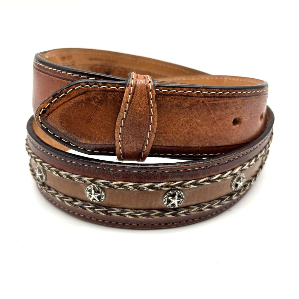 Vintage Dos Rios 278 Brown Leather Braided Horse Hair Concho Belt 34 -No Buckle